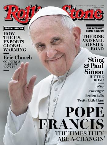 El rostro de Jorge Bergoglio está acompañado en la portada por el título de una canción de Bob Dylan, The Times They Are A-Changin (Los tiempos están cambiando).