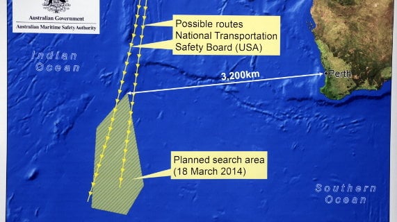 Un mapa muestra el área de búsqueda del avión desaparecido 