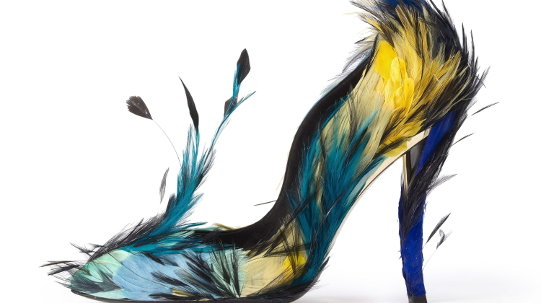 Zapato realizado por la casa Roger Vivier, confeccionado en plumas azules y de su colección 2012-2013