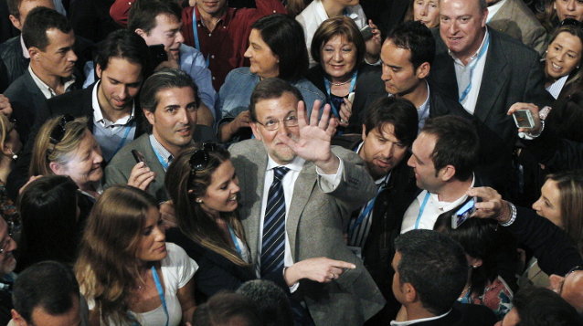 El presidente del Gobierno, Mariano Rajoy, durante la clausura de la 21 Unión Intermunicipal del PP en Valencia