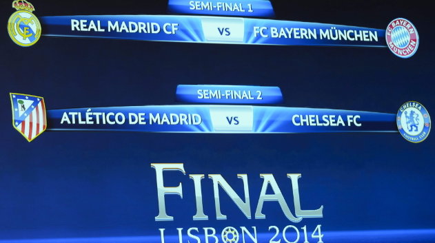 Una pantalla muestra los emparejamientos de las semifinales de la Liga de Campeones