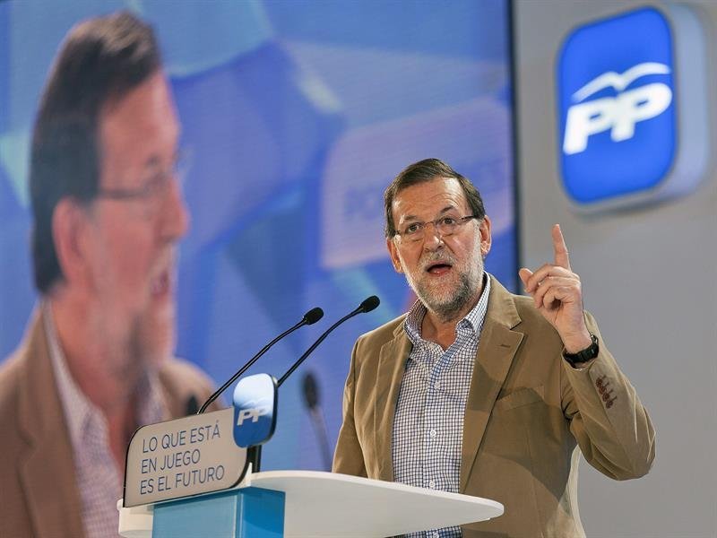 El presidente del Gobierno, Mariano Rajoy, durante su intervención en un acto electoral en Cuenca