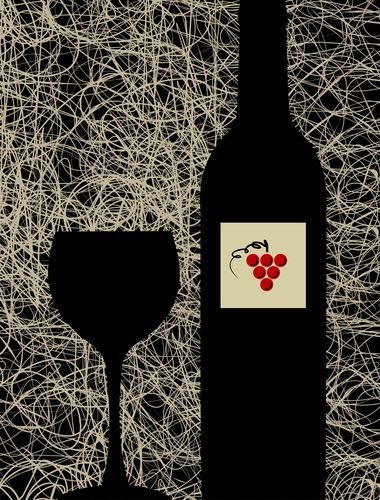 Contemporary winery menu design background. Bottle and glass silhouette