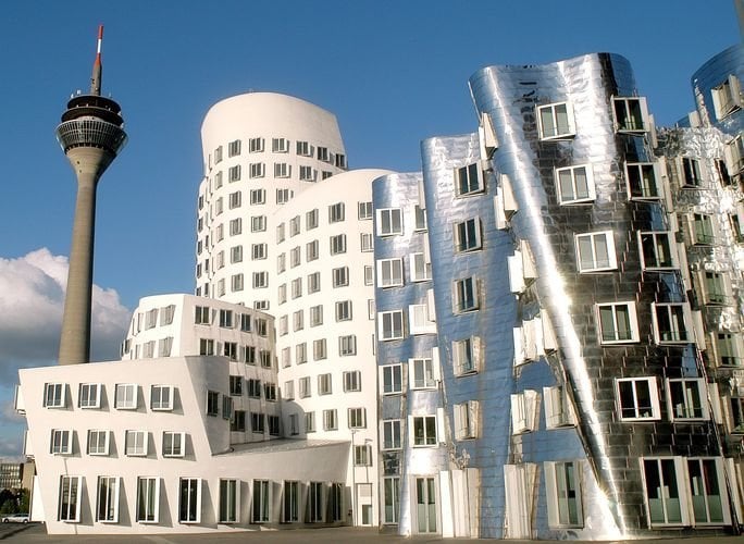 LIB - Travel. Gordon Barr in Dusseldorf, Germany. Buildings along Media Harbour.