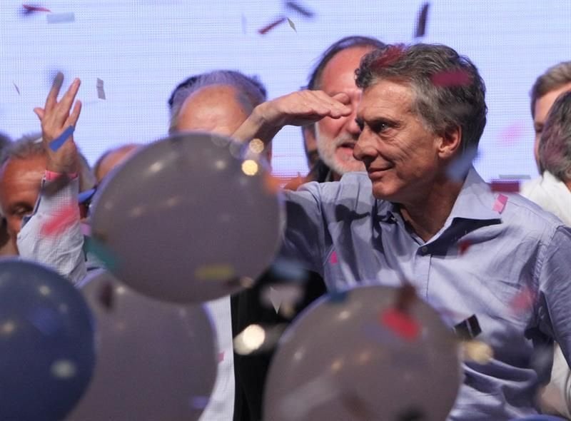 El ganador de las elecciones, Mauricio Macri, en la celebración del partido por la victoria.