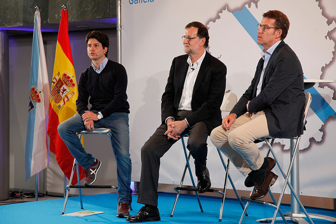 Mariano Rajoy, con Feijóo y Diego Gago, ayer en Ourense.