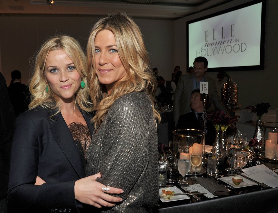 BEVERLY HILLS, CA - OCTOBER 17:  Actresses Reese Witherspoon (L) and Jennifer Aniston attend ELLE's 18th Annual Women in Hollywood Tribute held at the Four Seasons Hotel Los Angeles at Beverly Hills on October 17, 2011 in Beverly Hills, California.  (Photo by Lester Cohen/Getty Images For ELLE)