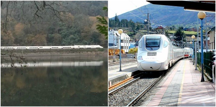 Tren Alvia en la línea del Miño entre Vigo y Ourense; y la estación de O Barco de Valdeorras.