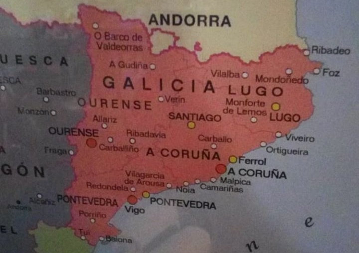 El curioso mapa con Galicia en Cataluña.