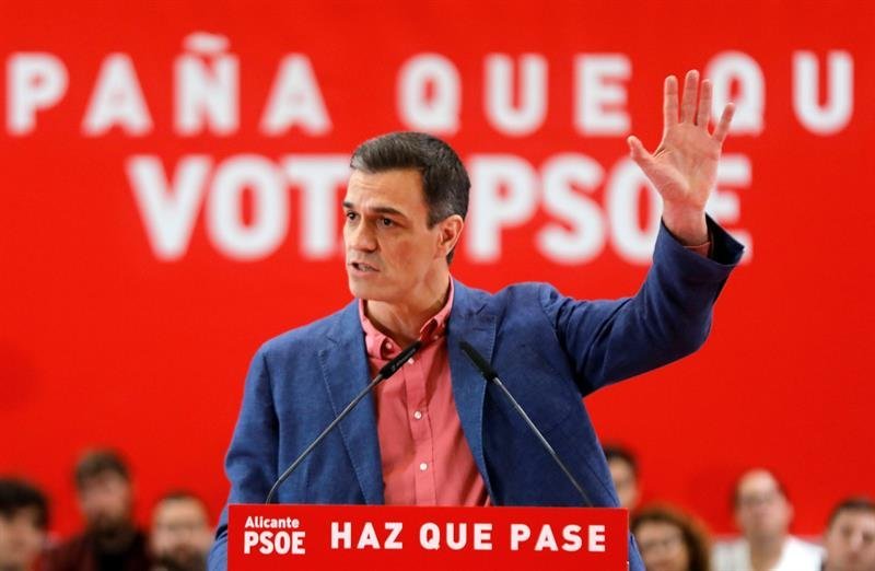 Pedro Sánchez en un mitin del PSOE: