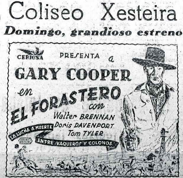 Publicidad de cines de 1944 en La Región.