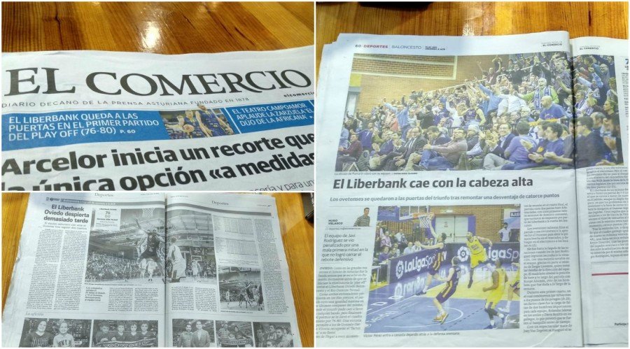 Portadas y crónicas de las prensa ovetense tras el primer partido del play off que enfrentó al equipo local con el Río Ourense Termal en el pabellón de Pumarín.