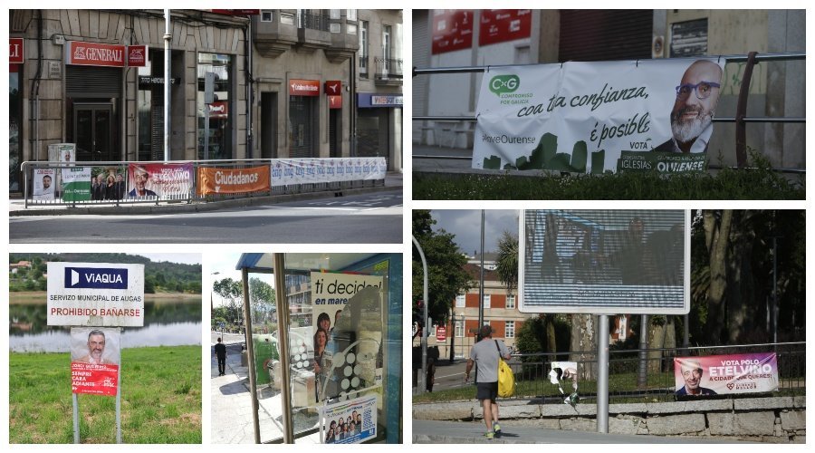 Algunos de los carteles electorales desplegados por Ourense.
