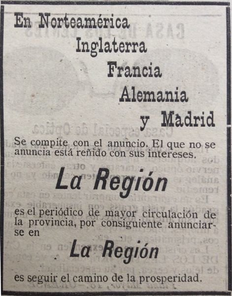 ublicidad de La Región en 1919.