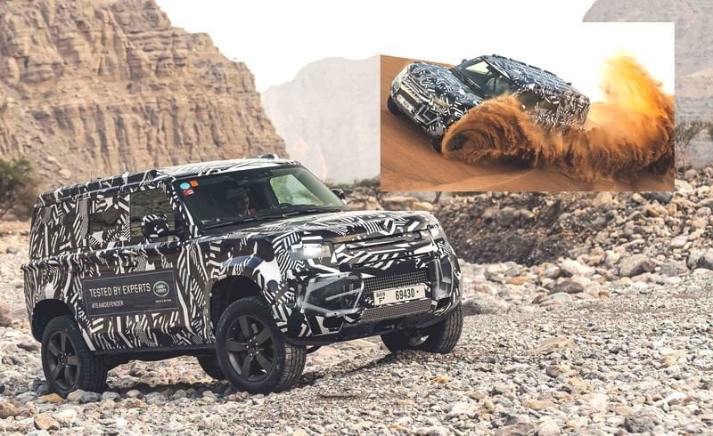 Las dunas del desierto dubatí,escenario para el plan de pruebas de nuevo Land Rover Defender 2020.