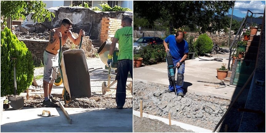 Voluntarios de Vilamartín de Valdeorras trabajando en sendas obras.