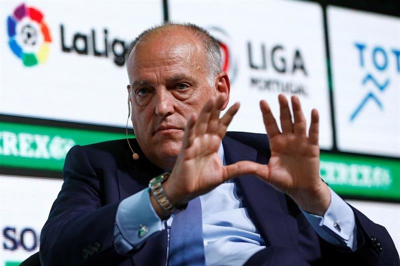 El presidente de LaLiga, Javier Tebas, interviene en la jornada inaugural de &#34;Soccerex Europe 2019&#34;. (Foto: EFE)