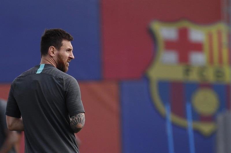 Leo Messi, en el entrenamiento de este lunes.