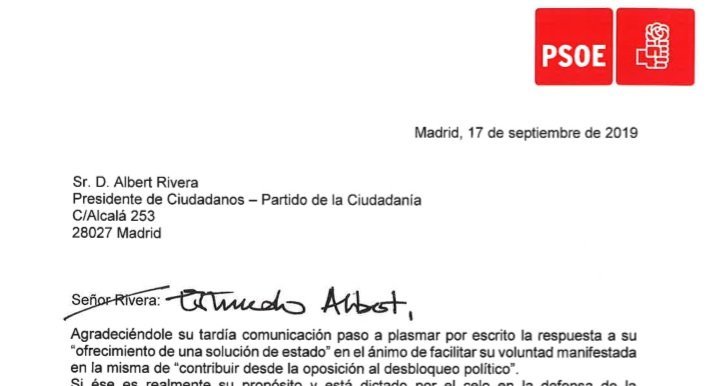 Carta Pedro Sanchez a Rivera