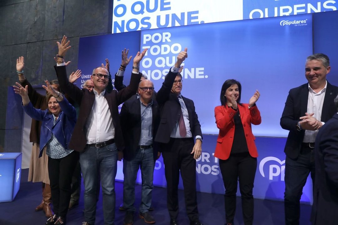 OURENSE 7/11/2019.- Mitin del PP en Expourense.Carmen Leyte, Jesús Vázquez,  Manuel Baltar,  Alberto Núñez Feijóo. José Paz