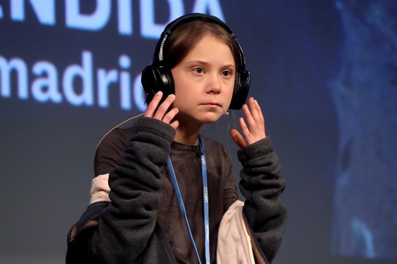 Greta Thunberg en rueda de prensa.