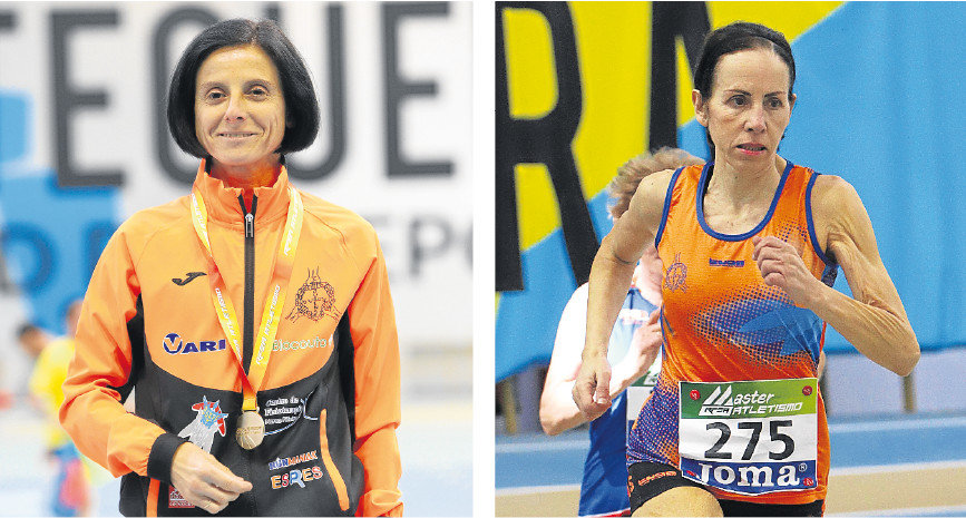 Luz María Domínguez (Burgas Ourense), feliz con su medalla, y su compañera Aida Fernández, en carrera. (Burgas Ourense)