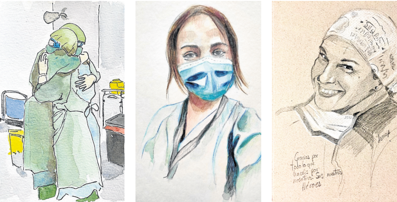 De izquierda a derecha, dibujos de Carmen Moncholi, Elena Guevara y Gema Guaylipo.