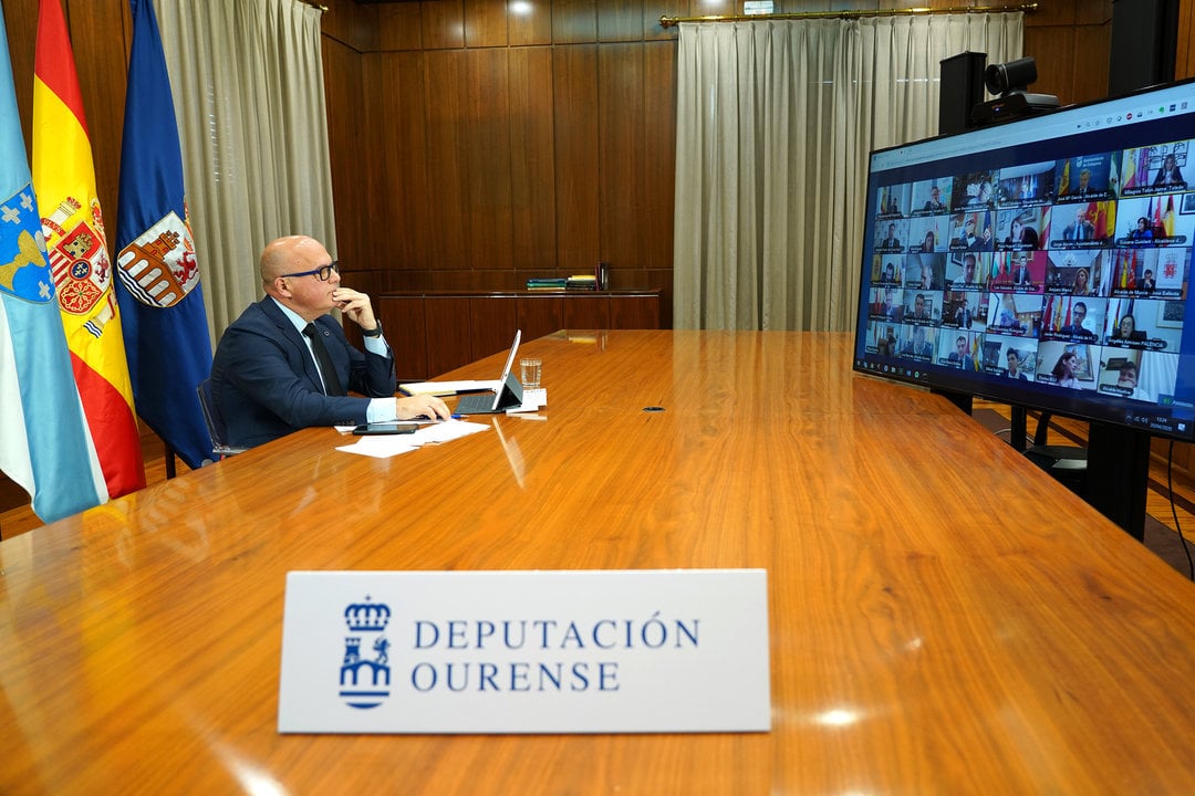 Manuel Baltar en la videoconferencia de la Junta de Gobierno de la FEMP con Pedro Sánchez.