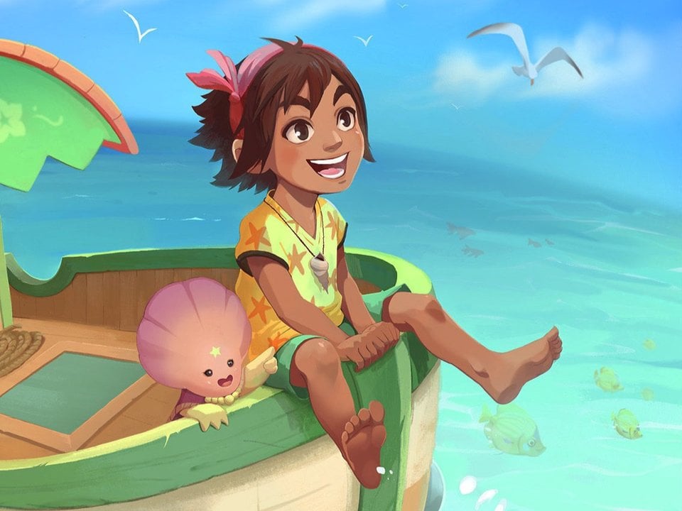 Detalle de una ilustración promocional del videojuego Summer in Mara, de Chibig Games.