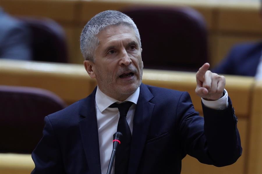 El ministro del Interior, Fernando Grande-Marlaska, durante la sesión del control al Gobierno celebrada este martes en el Senado (EFE).