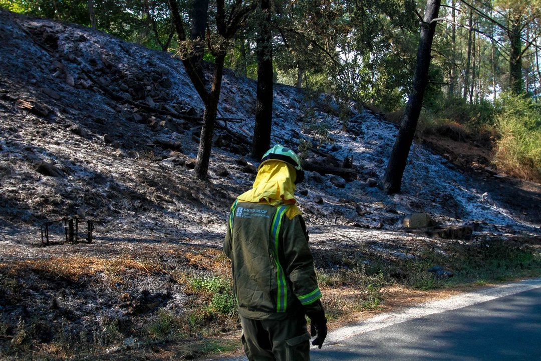 Uno de los bomberos forestales que trabaja en los incendios en Ourense (A. CACHALVITE).