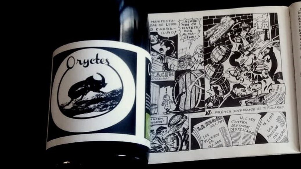Una de las botellas del vino ecológico Oryctes, hecho por el vicepresidente de Ridimoas.