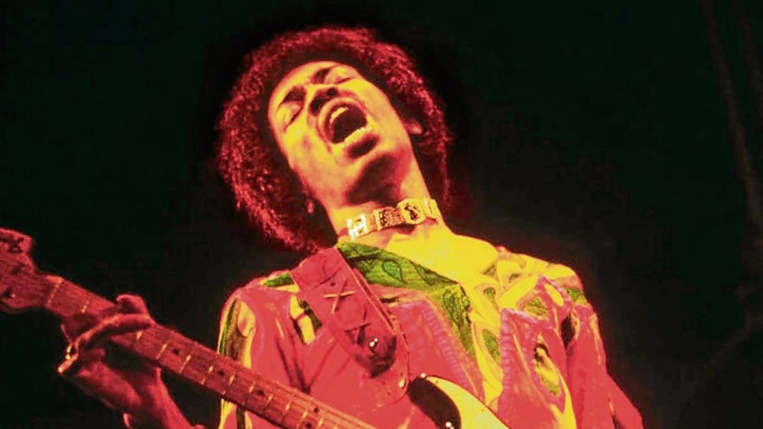 Jimi Hendrix en su concierto en el Isle of Wight 1970.