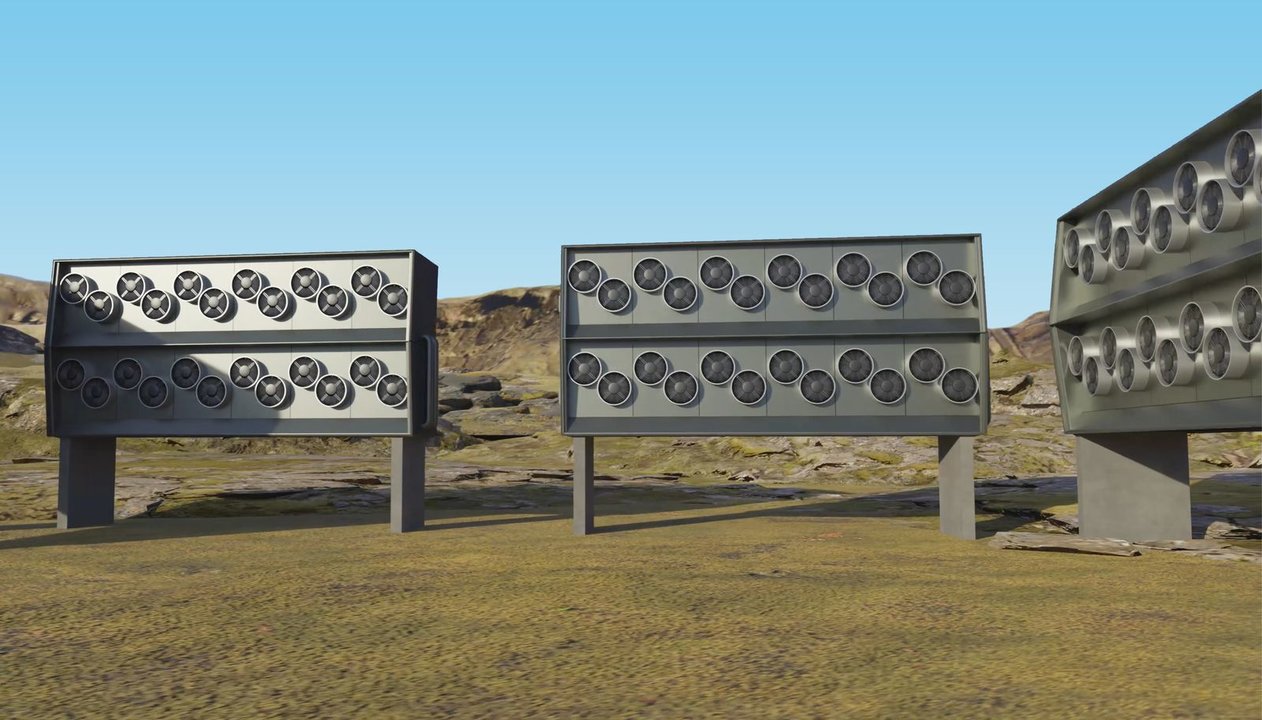 Instalación de los aspiradores de aire instalados en Islandia que devuelven el aire limpio de CO2