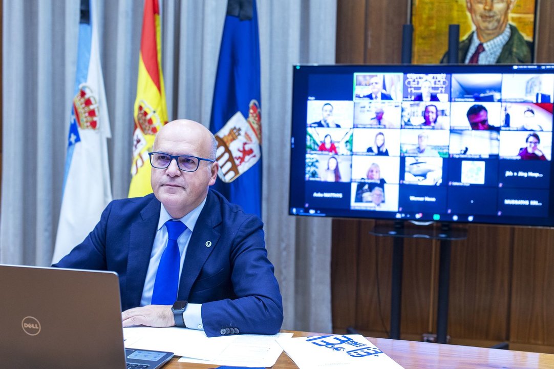 Videoconferencia Manuel Baltar (Presidente da Deputación Ourense) cos membros da ETHA (Asociación Europea de Cidades Termais).