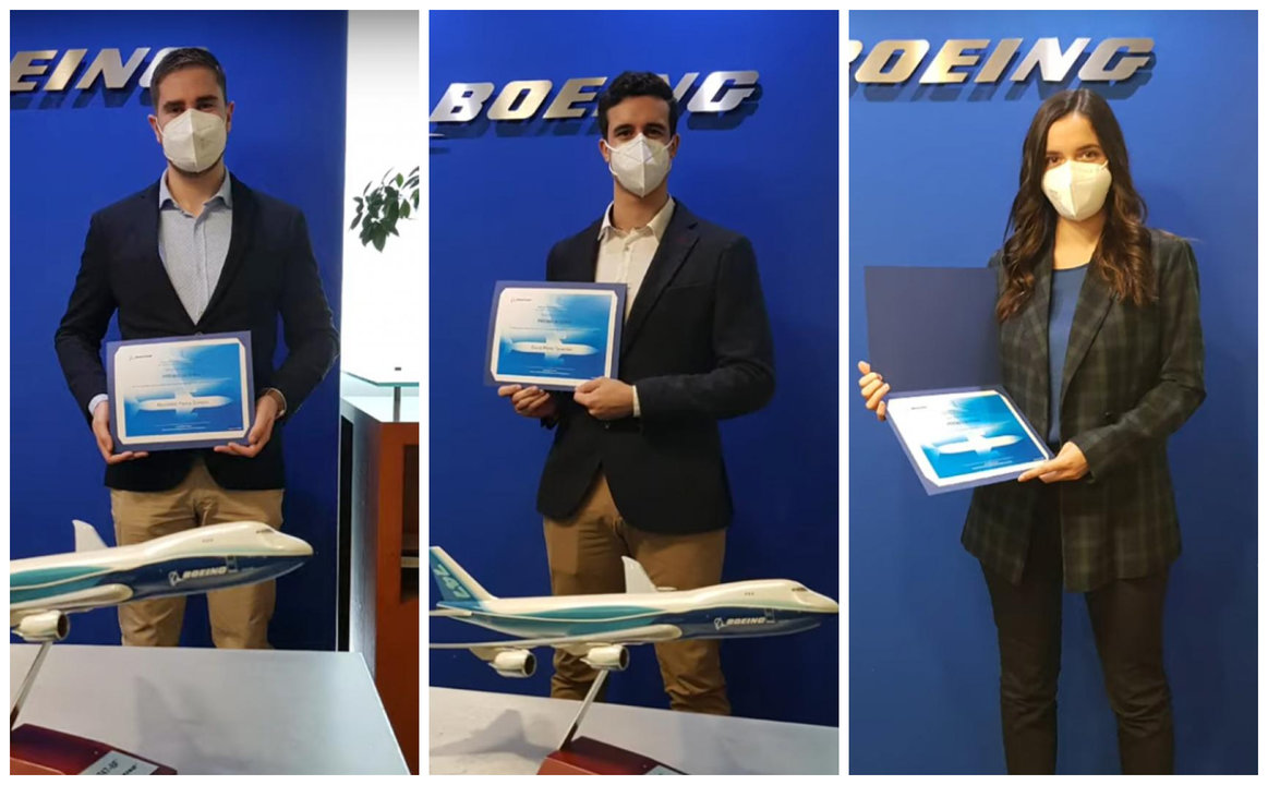 Alexandre Pazo, David Pérez y Uxía Gómez han sido premiados por sus TFG en el grado de Ingeniería Aeronáutica.