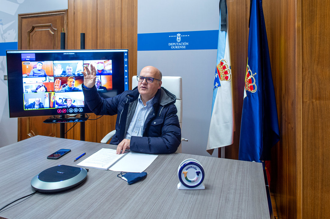 Manuel Baltar, presidente de la Deputación de Ourense, ayer durante la reunión telemática.
