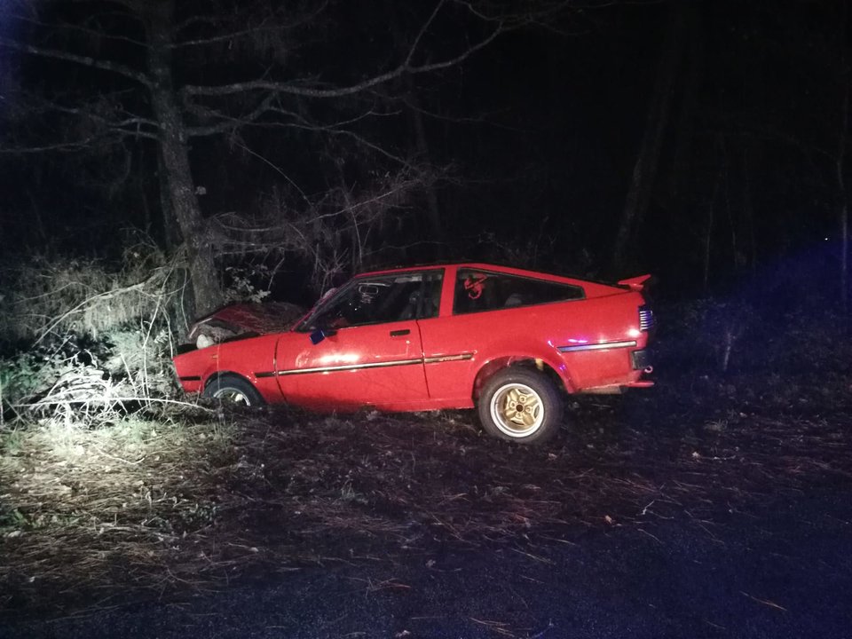El vehículo salió de la vía al chocar con un árbol.