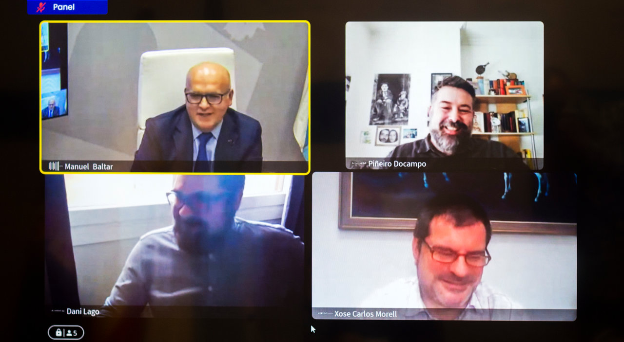 Videoconferencia Manuel Baltar con Juan Carlos Piñeiro, Xosé Carlos Morell e Daniel Lago para a futura creación da “Casa da Lusofonía” en Ourense.