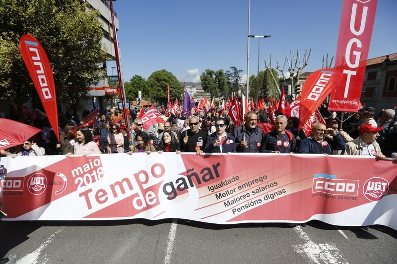 Ourense. 01/05/18. Manifestaciones del 1º de Mayo, día del trabajador, de UXT, CCOO y el Bloque crítico en los Remedios.
Foto: Xesús Fariñas