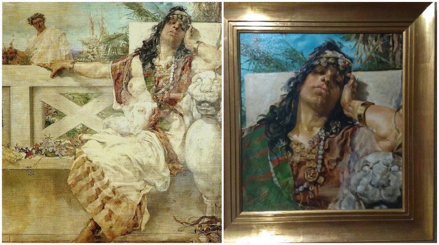 El cuadro conocido de Parada Justel, que está en el Pazo Provincial; y La nueva versión, con el seno tapado.