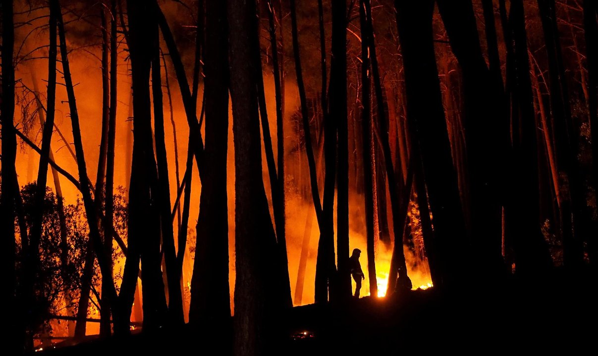La UME lucha contra el fuego en Ribas de Sil. EFE/Eliseo Trigo