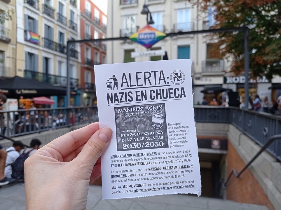Cartel que alerta de la manifestación convocada en Chueca. TW