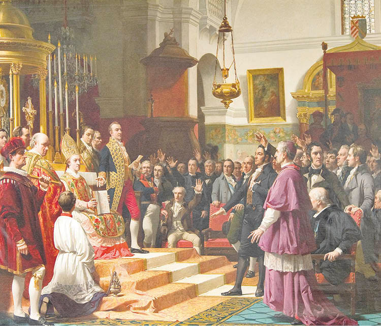 O fresco sobre a constitución das Cortes de Cádiz, con Quevedo presidindo o acto, está no hemicilo do Congreso.