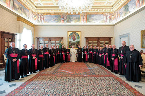Lemos, el cuarto prelado a la izquierda del papa (VATICAN MEDIA)