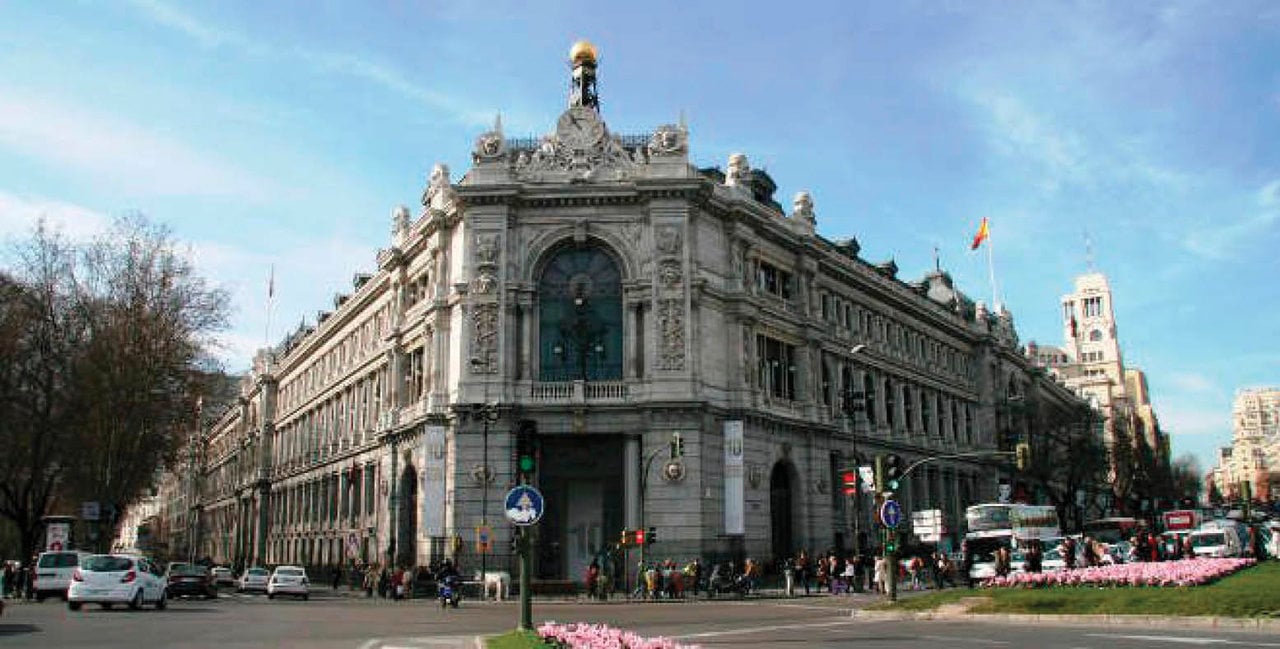 Entrada de la sede central del Banco de España, en Madrid.
