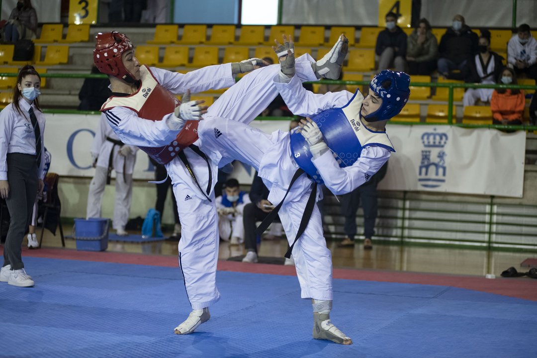 La potencia física del taekwondo, en una imagen, con los dos luchadores en pleno ataque.