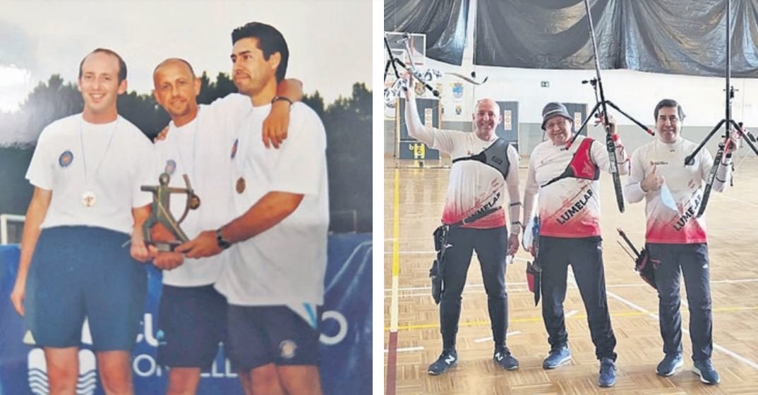 A la izquierda, David Seara, Claus Seara y Juan Ramón González, con el título gallego en 2002. A la derecha, idénticos protagonistas e igual éxito, pero la pasada semana, en 2022.