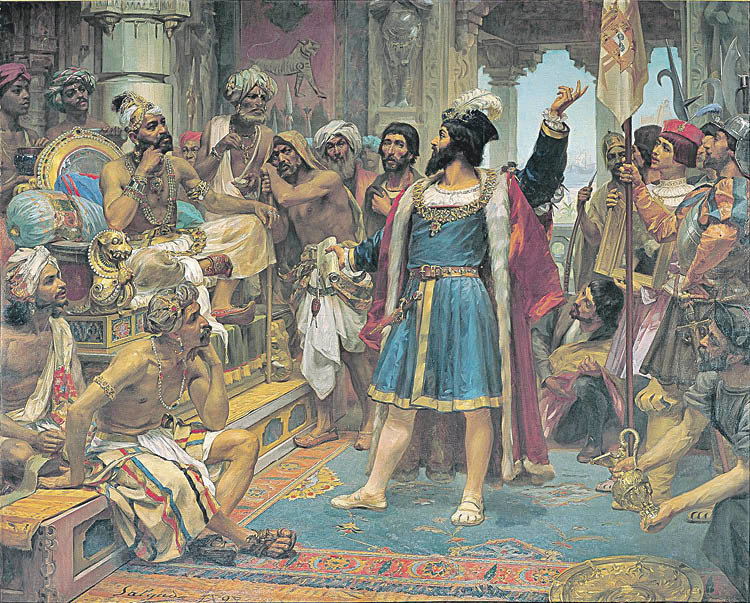 “Vasco da Gama en Calcuta” (1898) está na Sociedade de Xeografía de Lisboa.