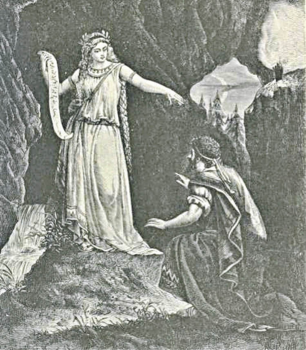 El segundo rey de Roma, Numa Pompilo, ante el oráculo de la ninfa Egeria, muy representada en el Renacimiento y posteriores siglos.